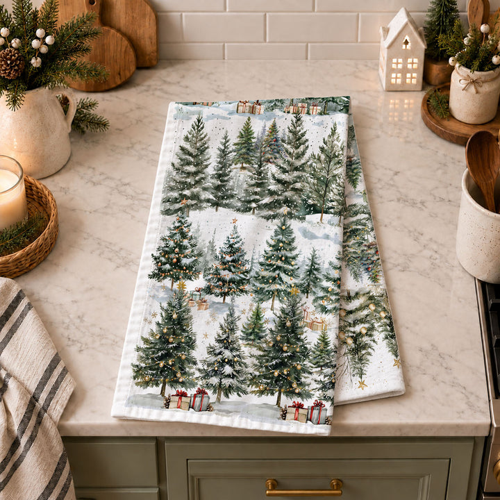 Winter Trees Christmas Kitchen Tea Towel Holiday Forest Decor Great Holiday Gift