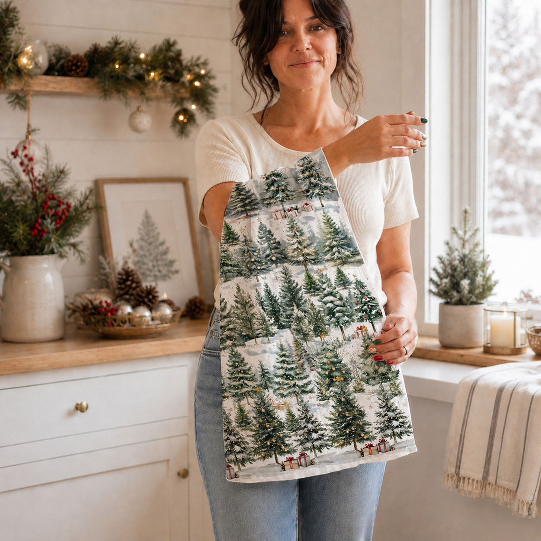 Winter Trees Christmas Kitchen Tea Towel Holiday Forest Decor Great Holiday Gift