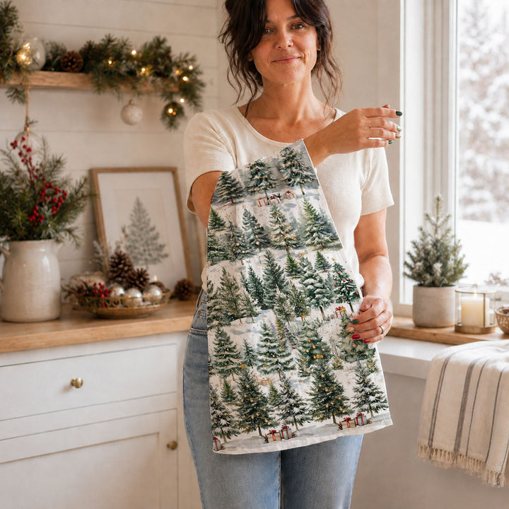 Winter Trees Christmas Kitchen Tea Towel Holiday Forest Decor Great Holiday Gift