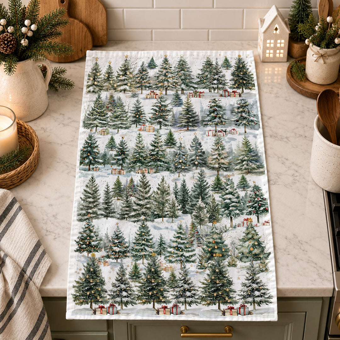 Winter Trees Christmas Kitchen Tea Towel Holiday Forest Decor Great Holiday Gift