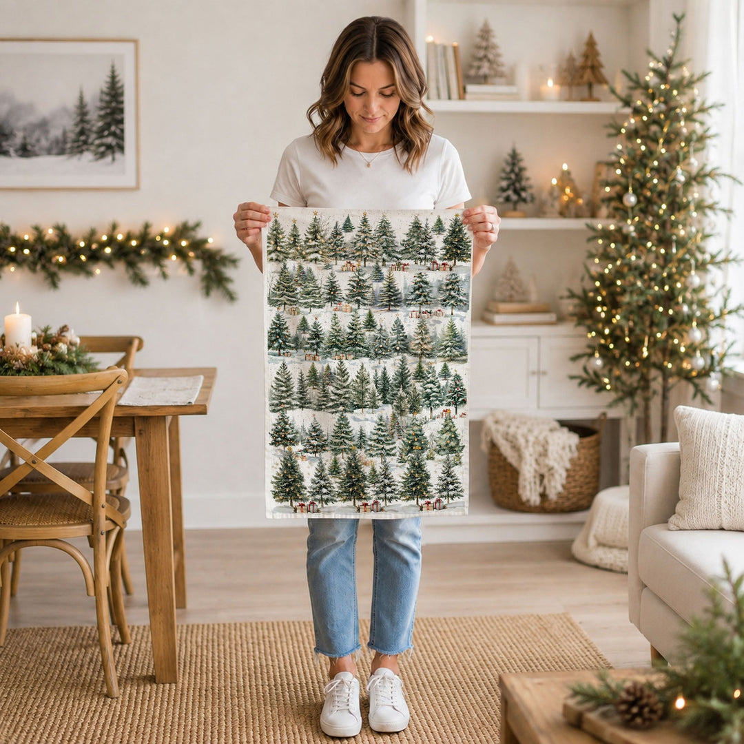 Winter Trees Christmas Kitchen Tea Towel Holiday Forest Decor Great Holiday Gift