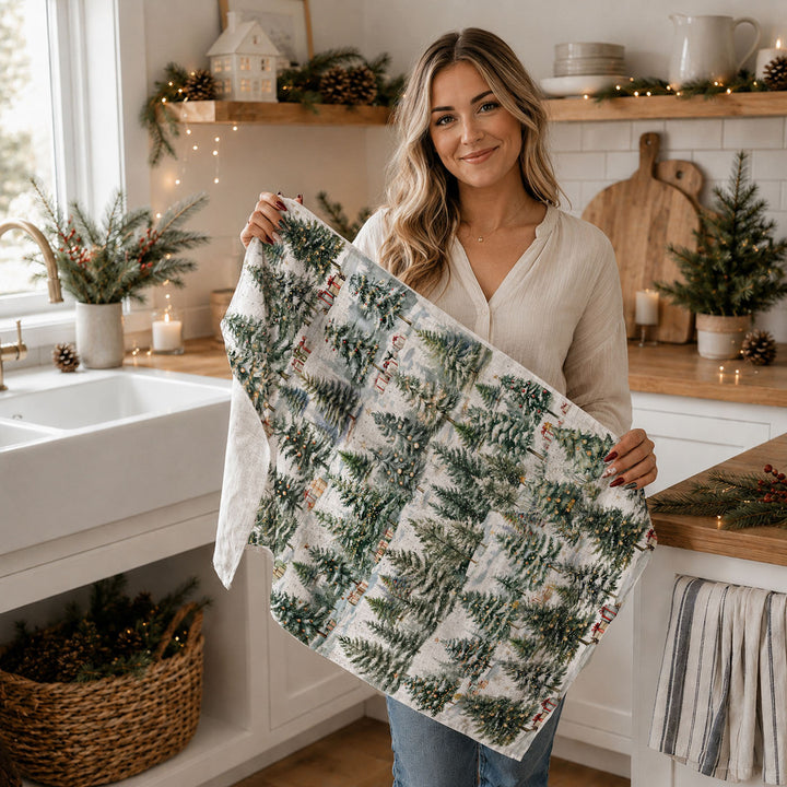 Winter Trees Christmas Kitchen Tea Towel Holiday Forest Decor Great Holiday Gift