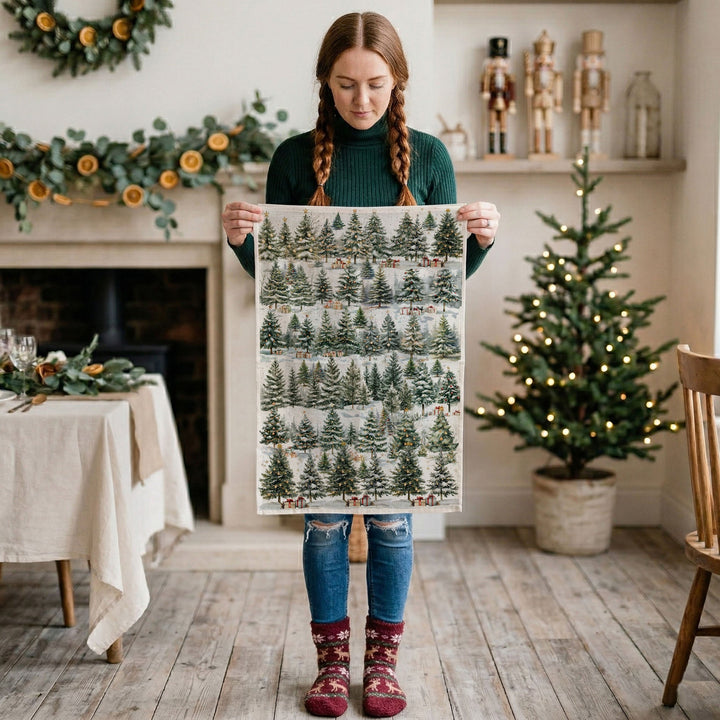 Winter Trees Christmas Kitchen Tea Towel Holiday Forest Decor Great Holiday Gift