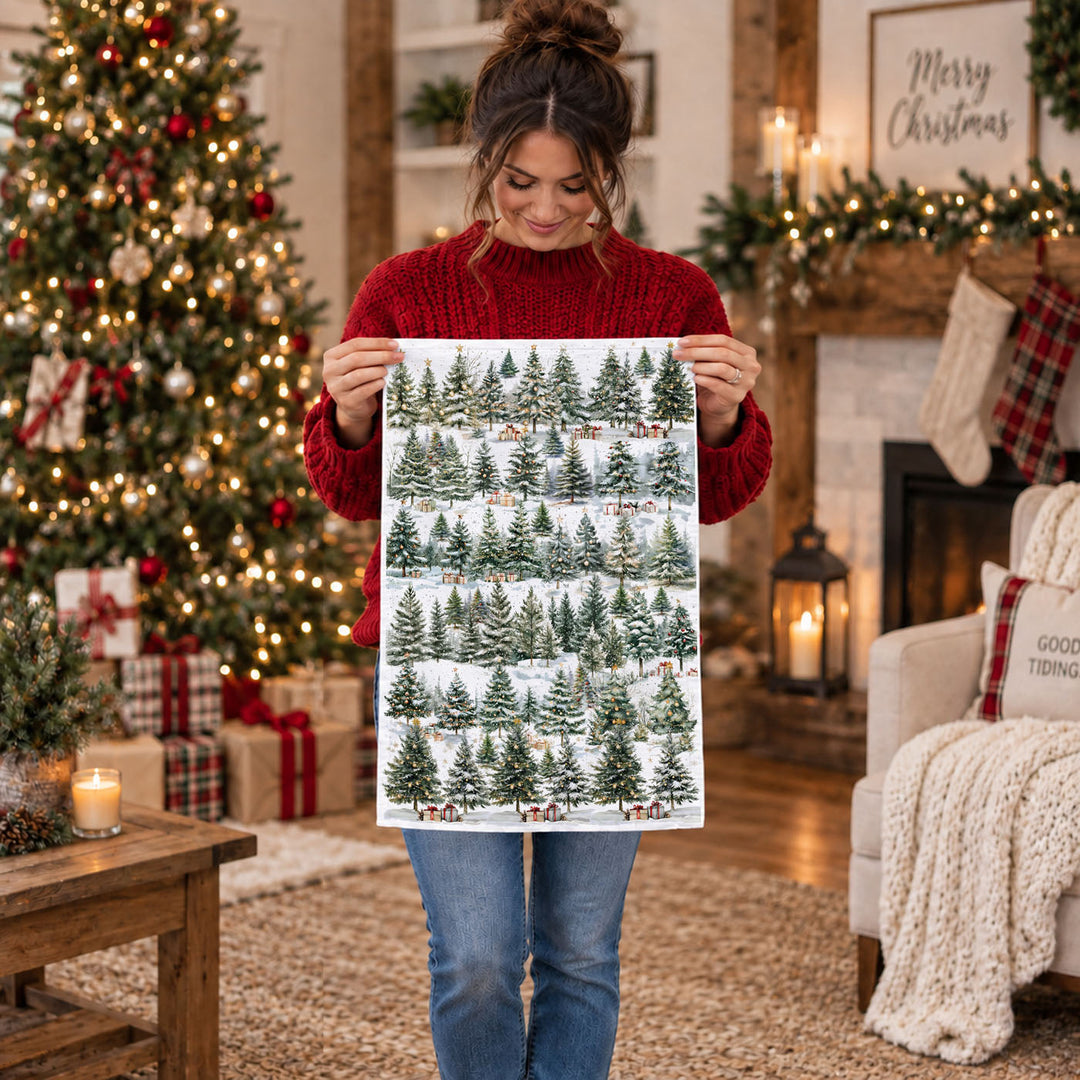 Winter Trees Christmas Kitchen Tea Towel Holiday Forest Decor Great Holiday Gift