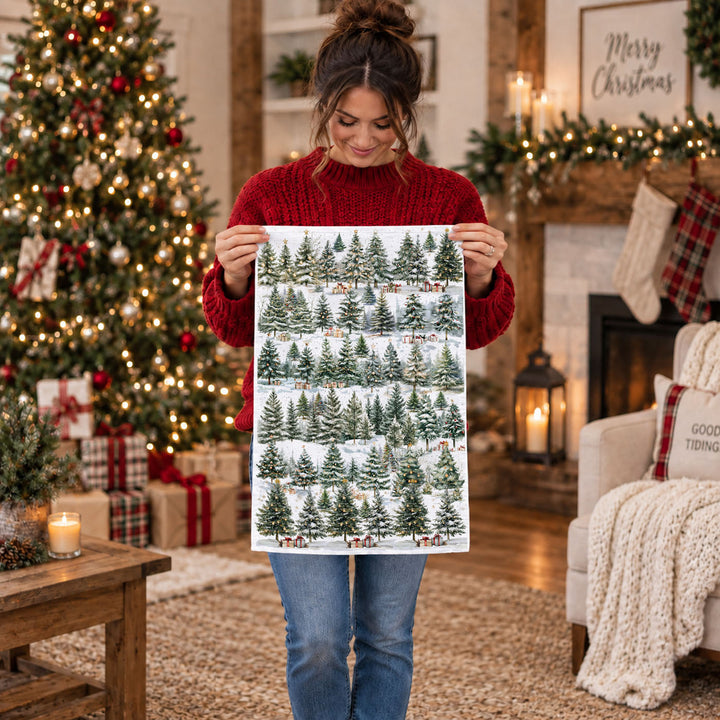 Winter Trees Christmas Kitchen Tea Towel Holiday Forest Decor Great Holiday Gift