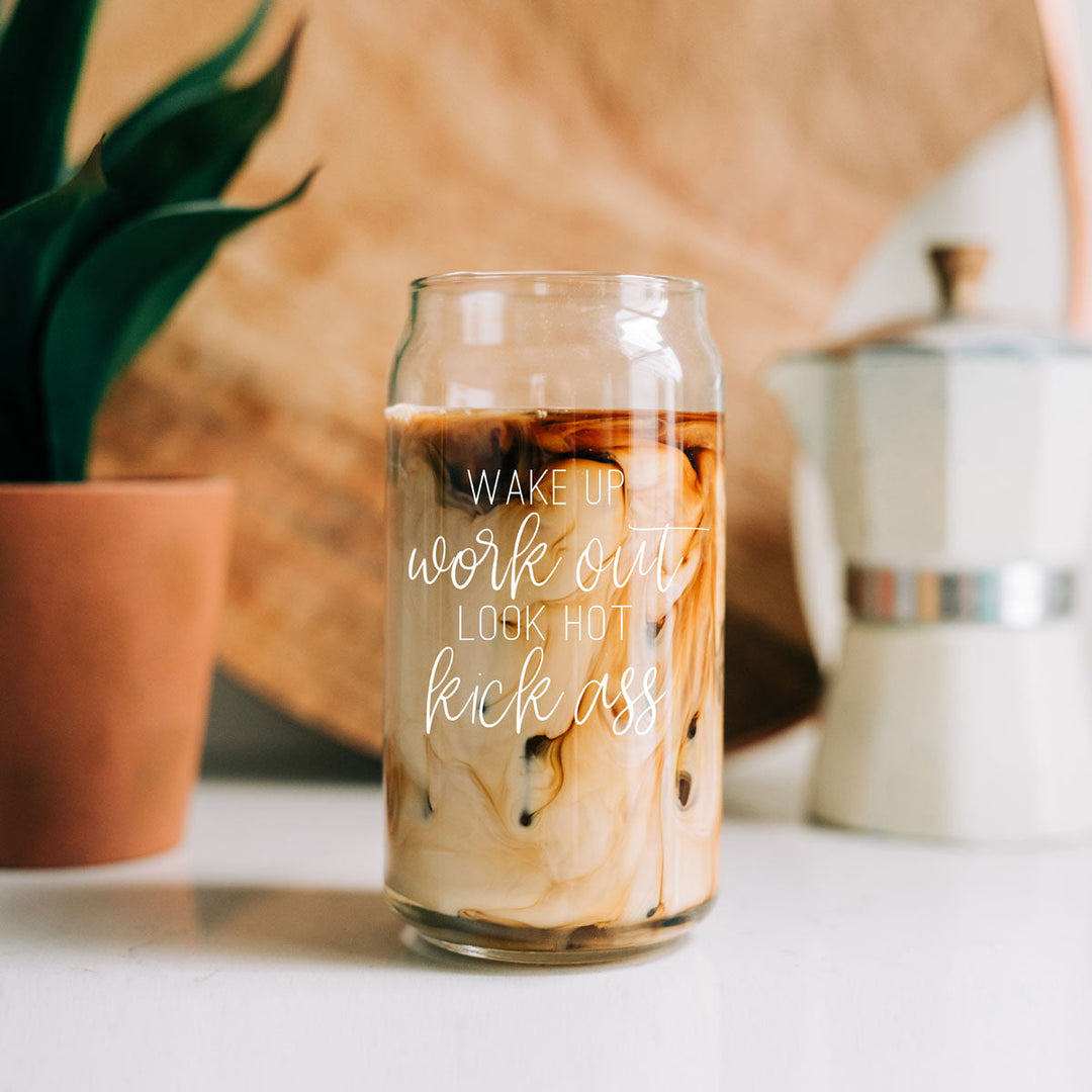 Wake Up Look Hot Glass Tumbler 17oz Bamboo Lid Straws Fun Gift for Coffee Lovers
