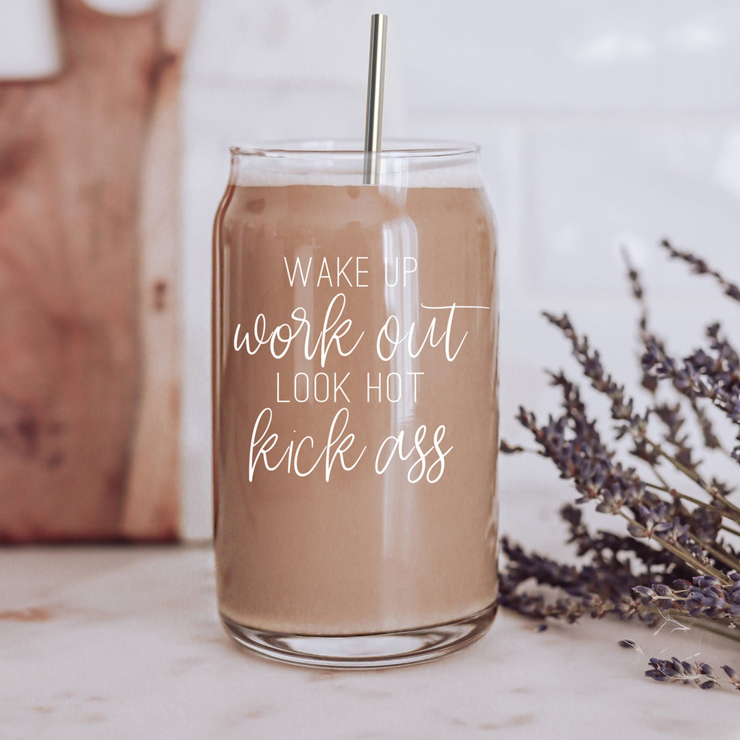 Wake Up Look Hot Glass Tumbler 17oz Bamboo Lid Straws Fun Gift for Coffee Lovers